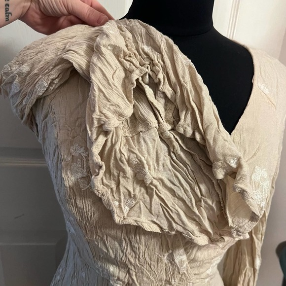 Free People Tan & Cream Almond Combo Jasmine Embroidered Boho Mini Dress 8 - Picture 6 of 11